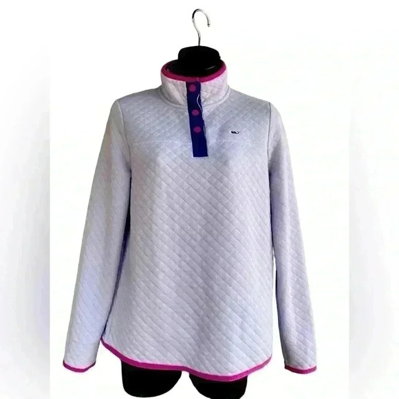 Vineyard Vines women’s Diamond Quilted pullover sweater lavender button up sz S - Picture 1 of 7